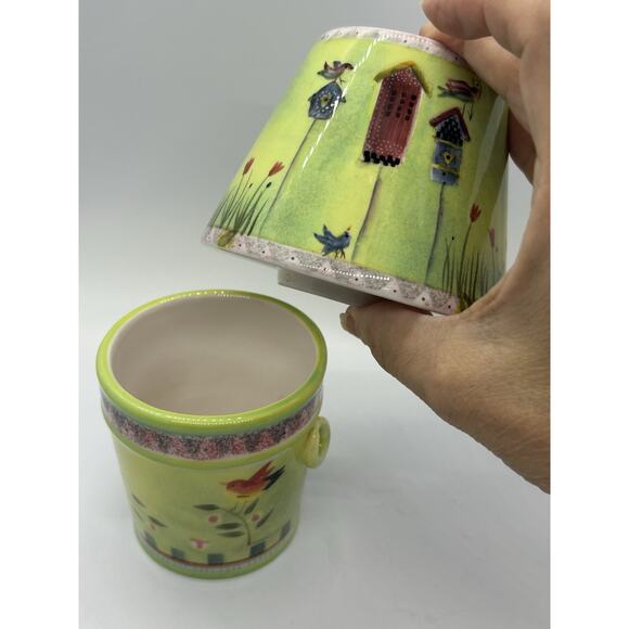 Yankee Candle Ceramic Shade And Base Birds Bird House Green Floral Tea Light 5” - Picture 4 of 7
